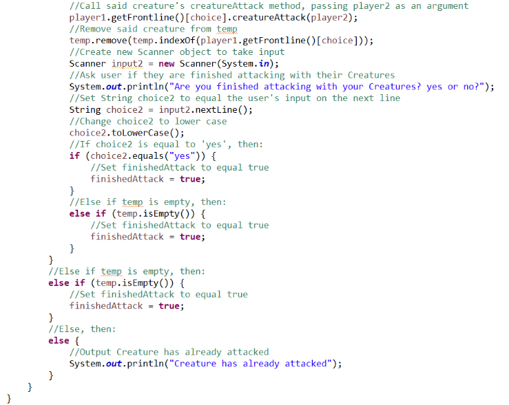 Screenshot of the second part of the revised battle stage method of the app class