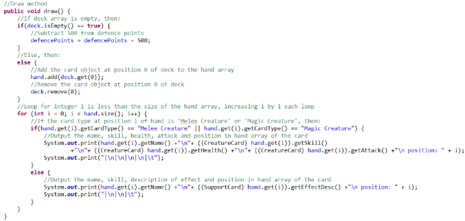 Screenshot of the draw behaviour method of the player class