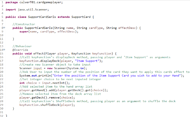 Screenshot of the effect behaviour method of the support card ser is class